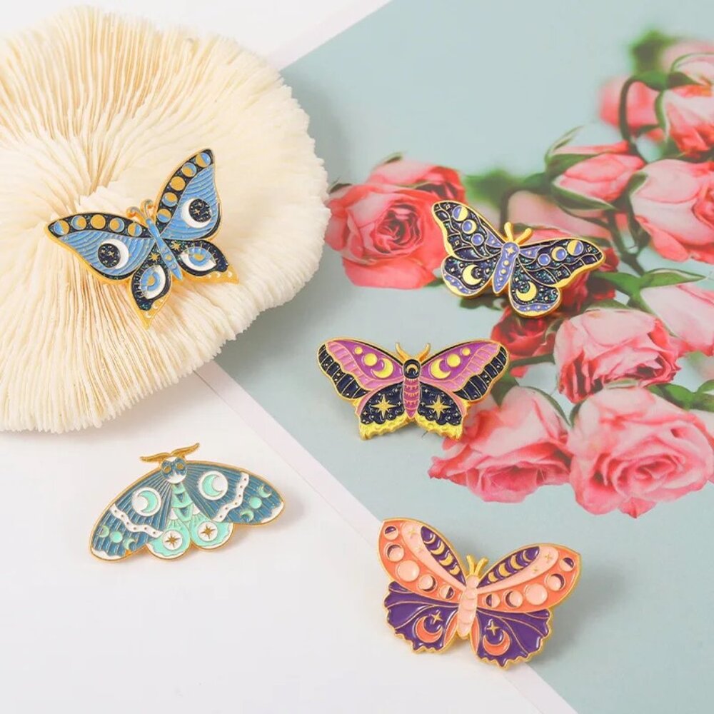 Colorful Mystic Butterfly & Moth 5-Piece Enamel Pin Set - Brand-New in Gift Box! - Picture 9 of 14